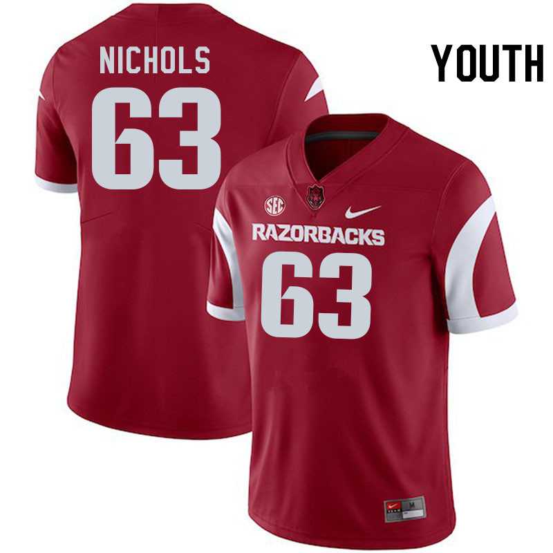 Youth #63 Addison Nichols Arkansas Razorbacks College Football Jerseys Stitched-Cardinal